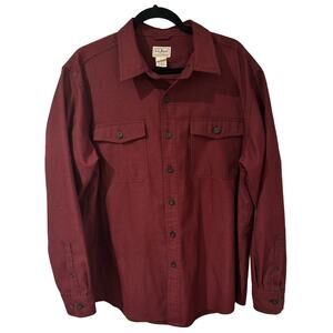 L.L. Bean Men’s Red Micro Check Plaid Medium Weight Button Down Shirt, LARGE